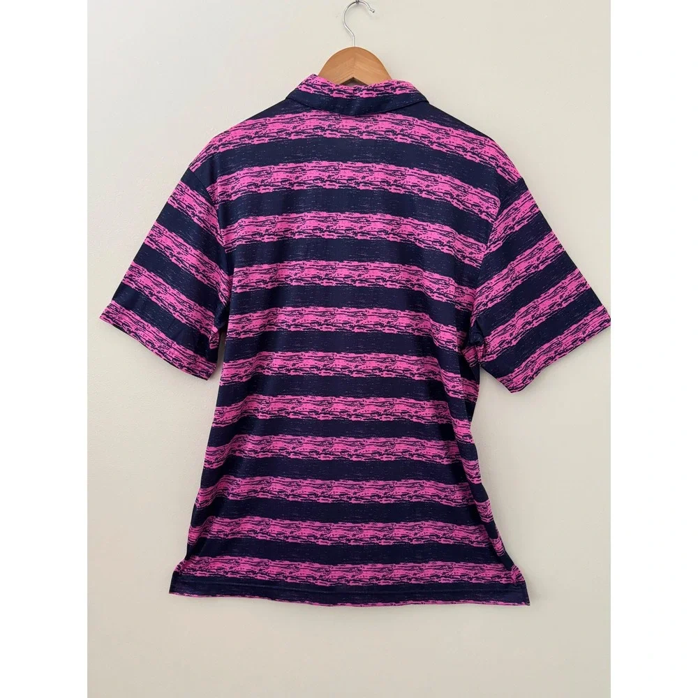 Adidas Golf Polo Shirt XL Pink Navy Striped Performance Short Sleeve Mens